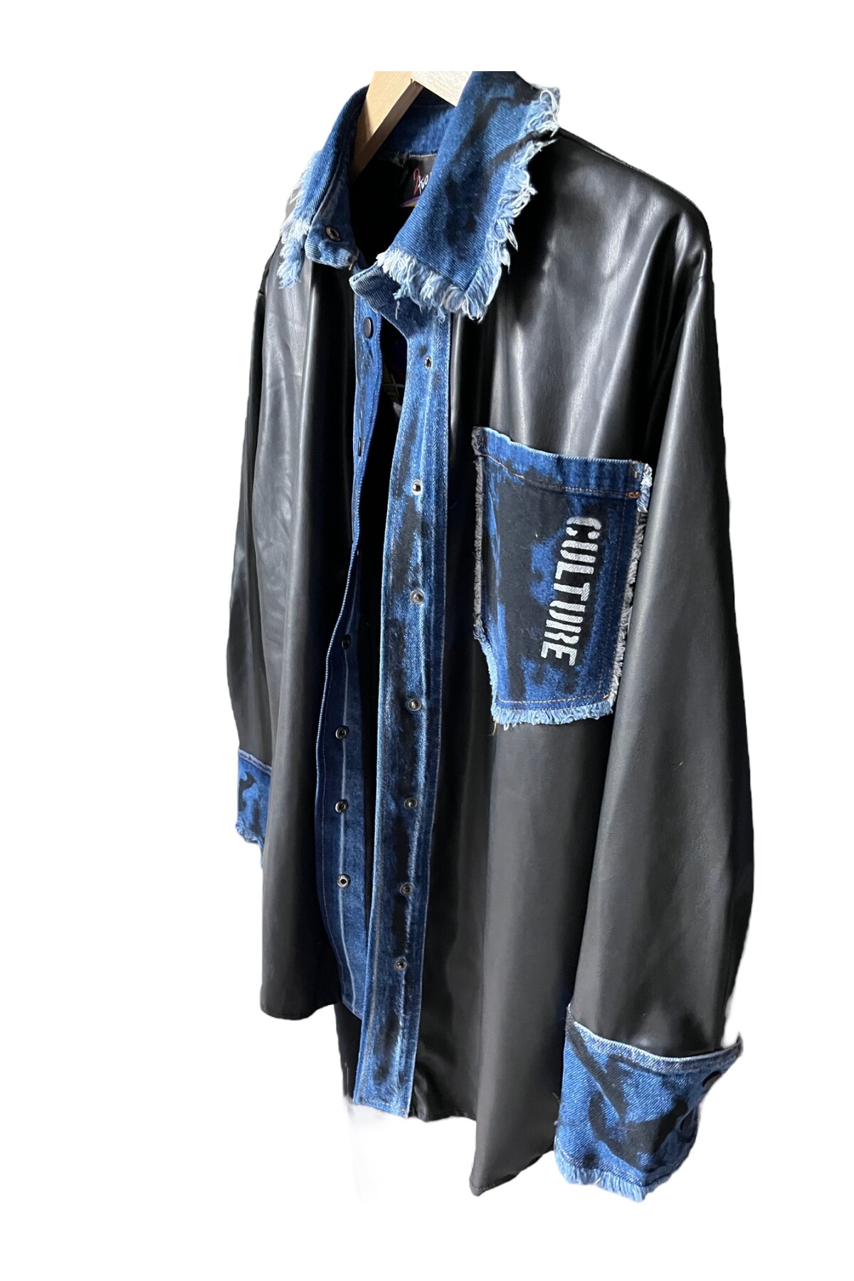 Denim mix faux deri gömlek/ceket