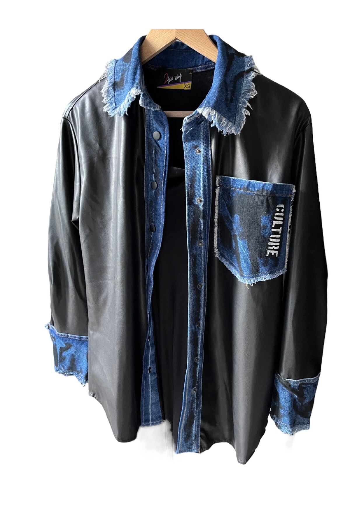 Denim mix faux deri gömlek/ceket