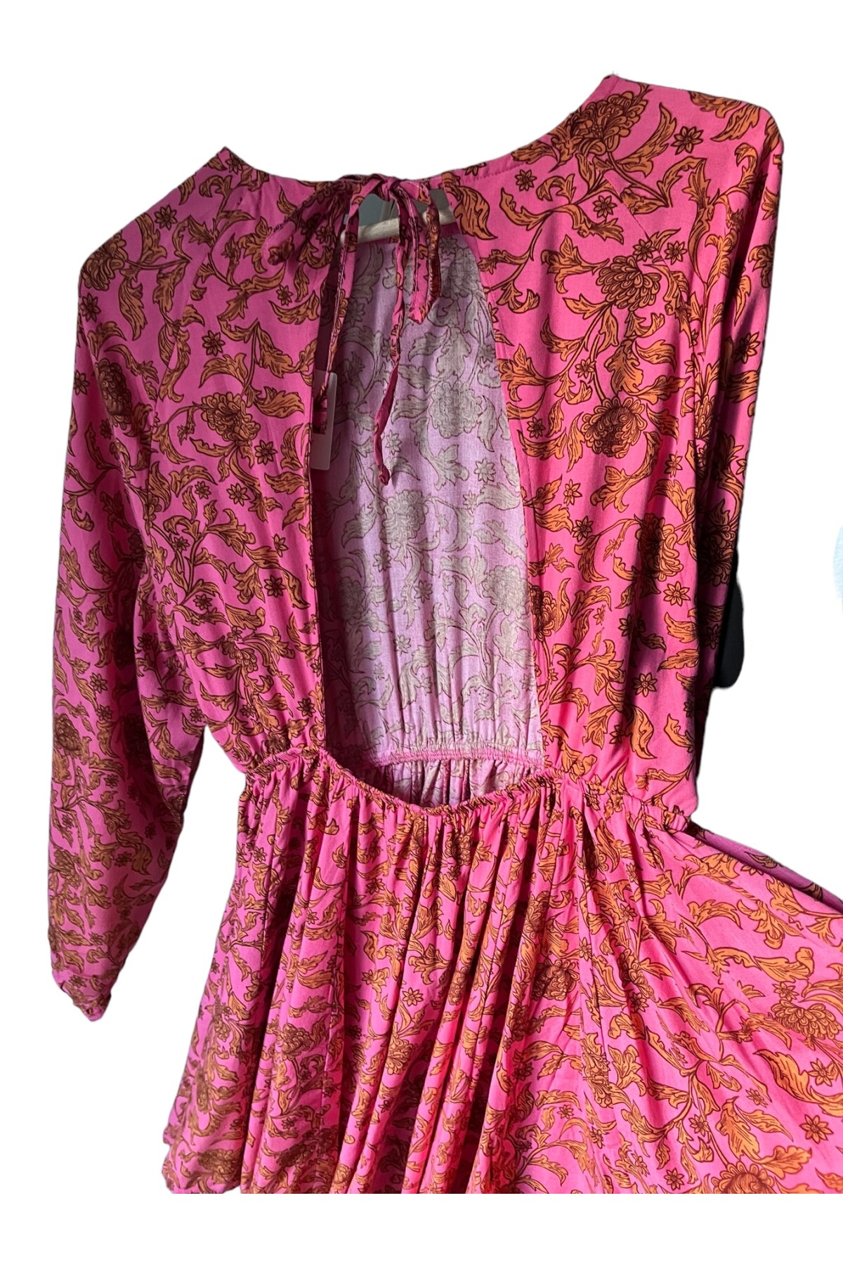 PINK FLORAL SIRT DEKOLTE ELBİSE