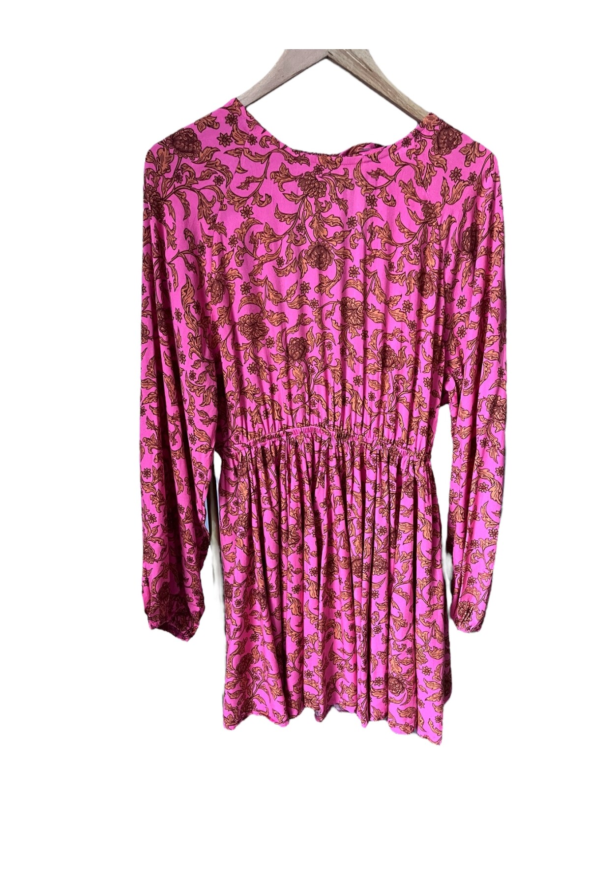 PINK FLORAL SIRT DEKOLTE ELBİSE
