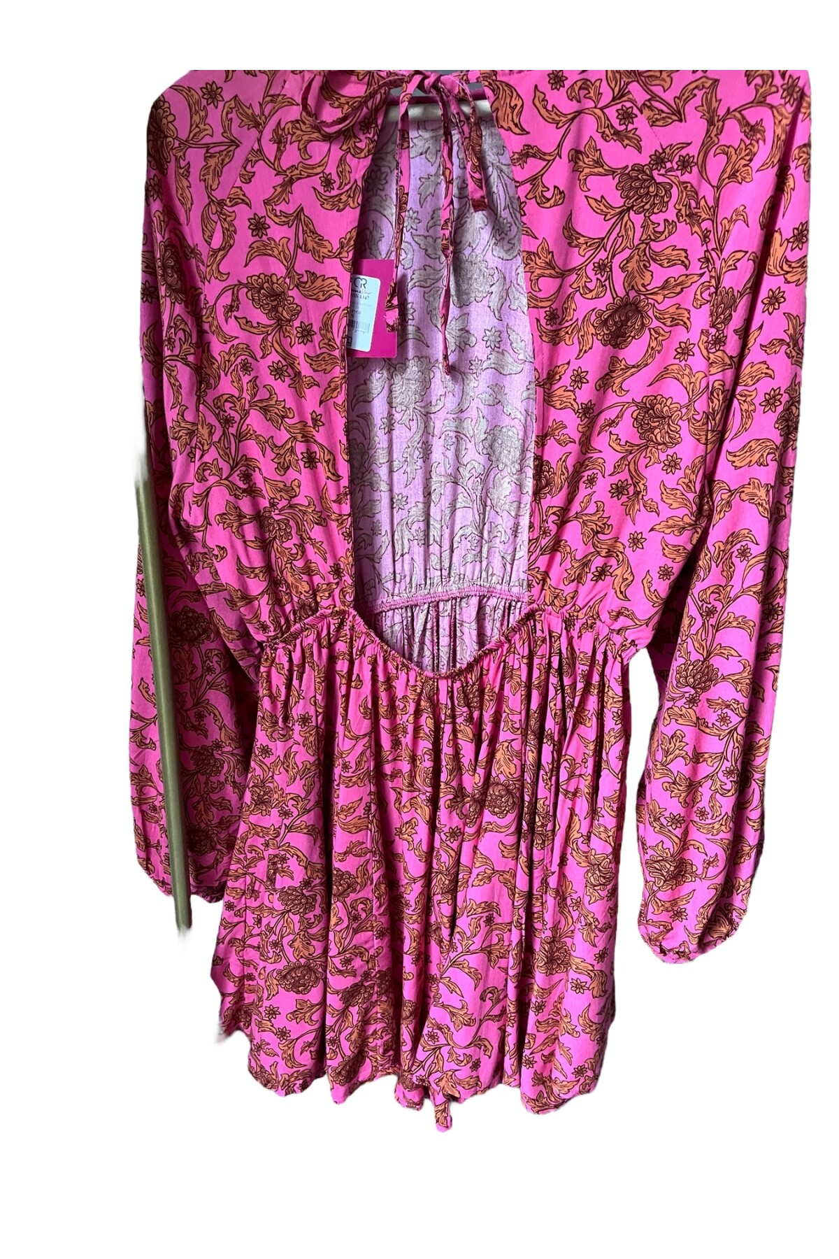 PINK FLORAL SIRT DEKOLTE ELBİSE