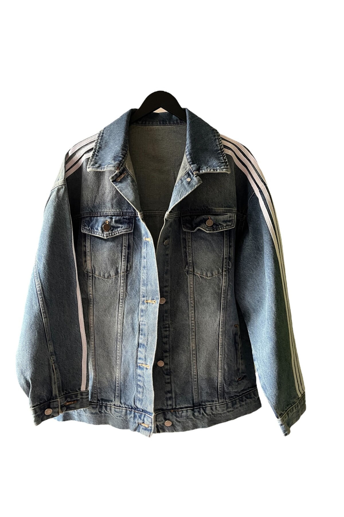 KOLLARI ŞERİTLİ OVERSIZE DENIM CEKET