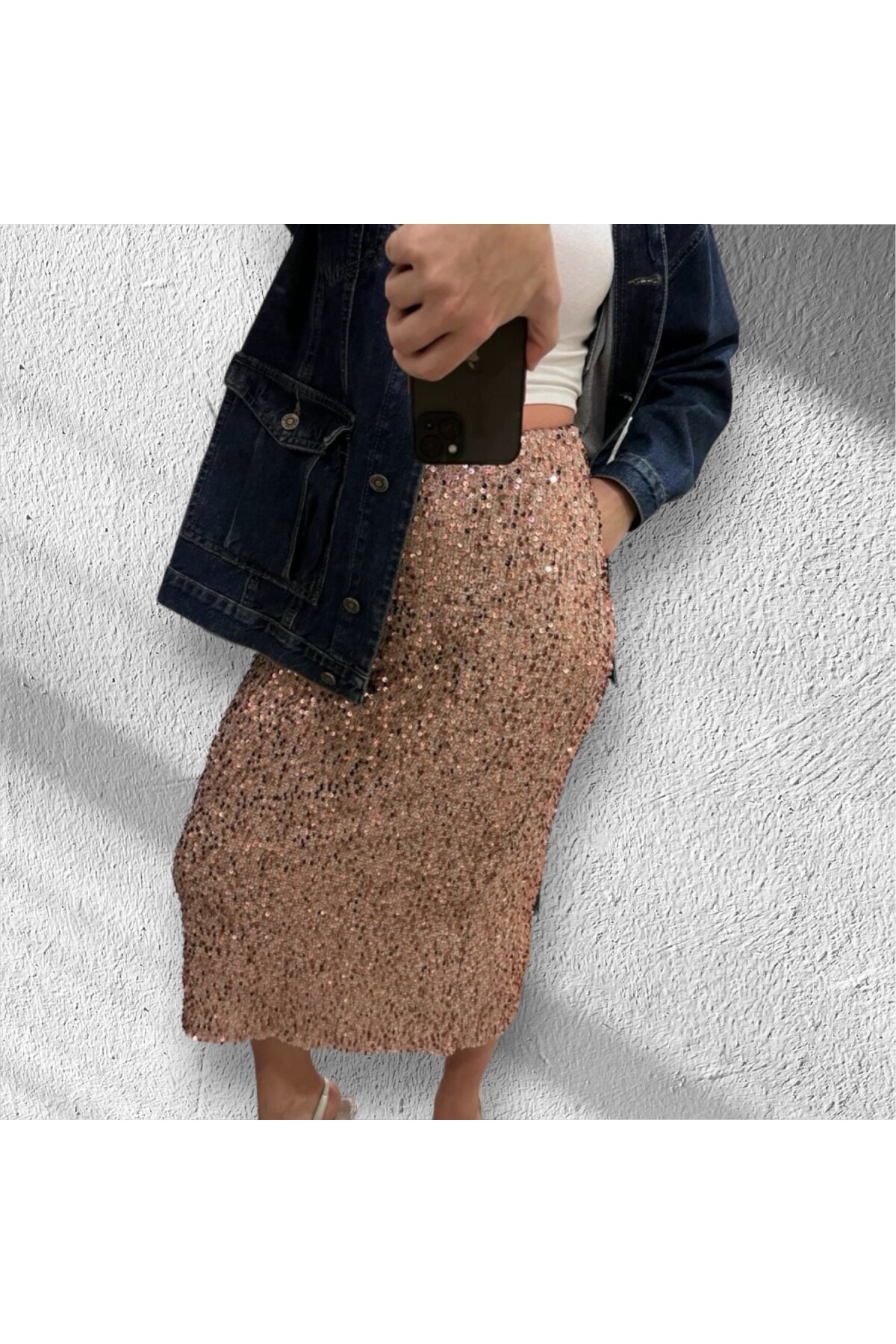 NUDE TRİKO PAYET ETEK