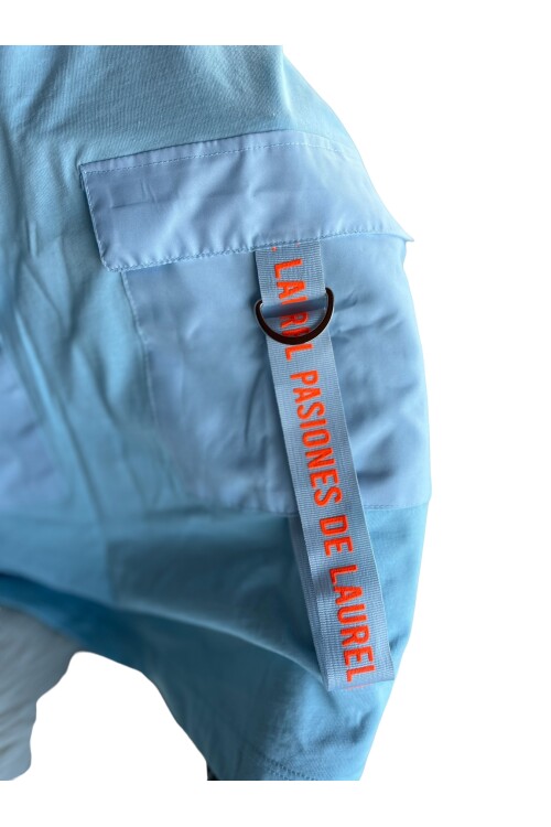 NEON YAZI DETAYLI MAVİ ŞORT TAKIM