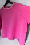TAŞLI DISTRESSED PINK SWEATSHIRT